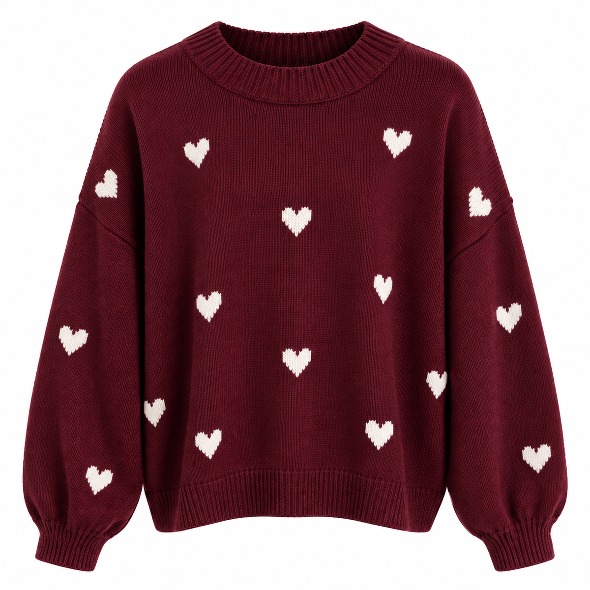 AMOUR gebreide trui met hartjes bordeaux