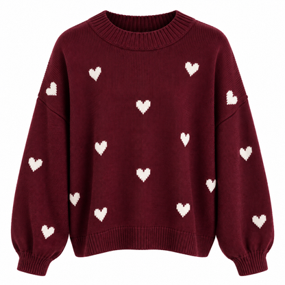 AMOUR gebreide trui met hartjes bordeaux