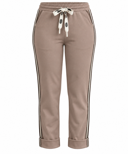 Broek Noëlle Beige met crème en bruine strepen