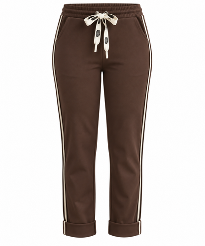 Broek Noëlle Bruin met crème strepen