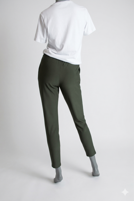Comfort broek olijf met koord achterkant