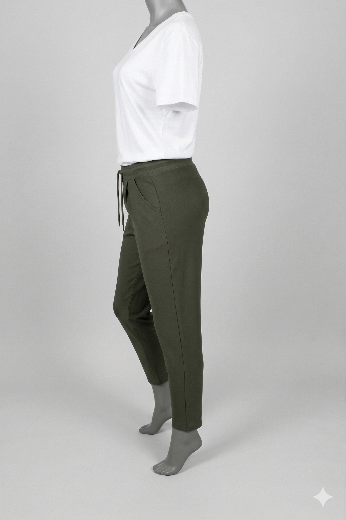 Comfort broek olijf met koord zijkant