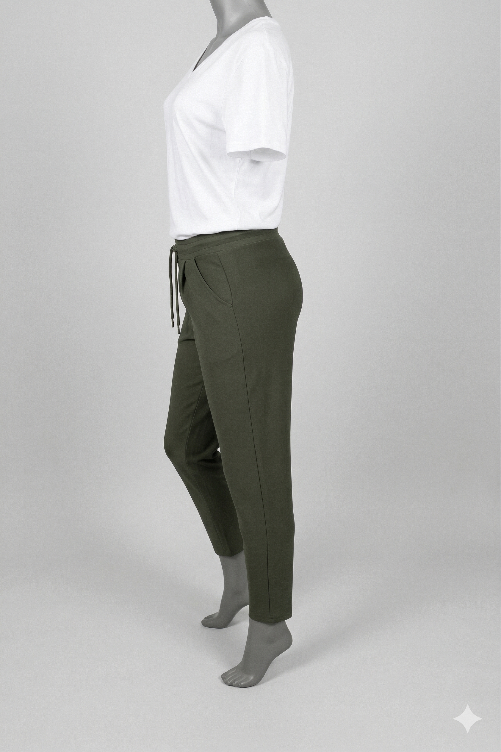 Comfort broek olijf met koord zijkant