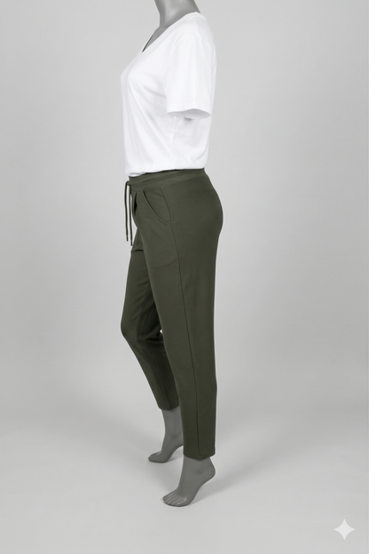Comfort broek olijf met koord zijkant