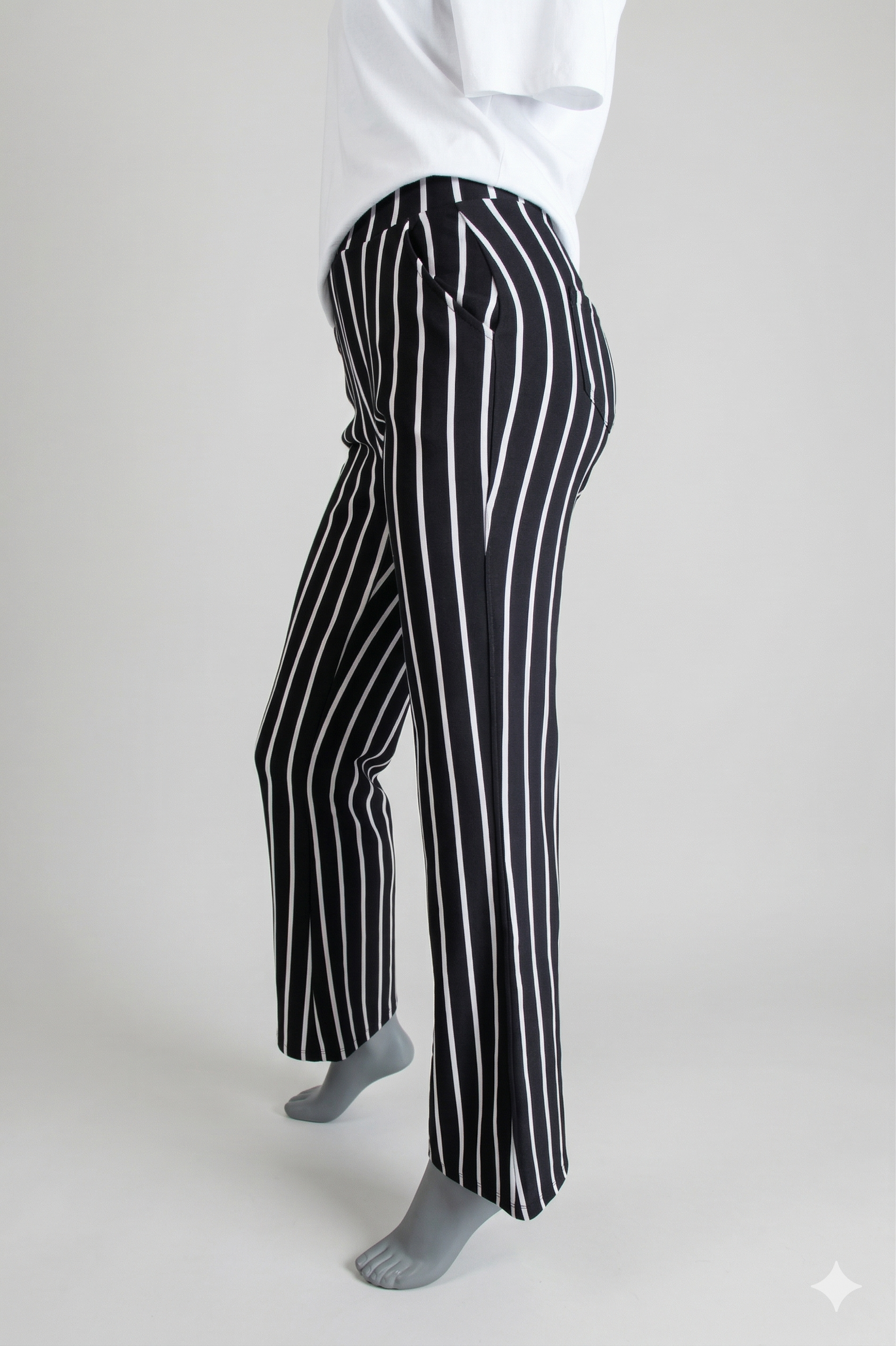 Comfort pantalon blauw met streep zijkant detail