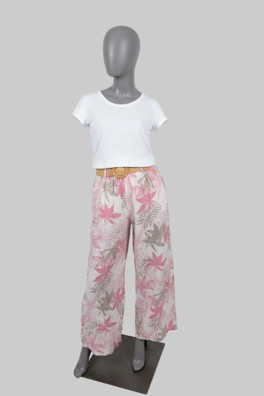 linnen broek met tropische print in diverse kleuren