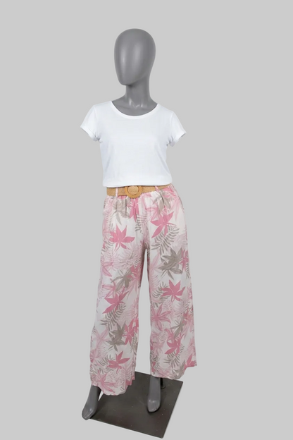 linnen broek met tropische print in diverse kleuren