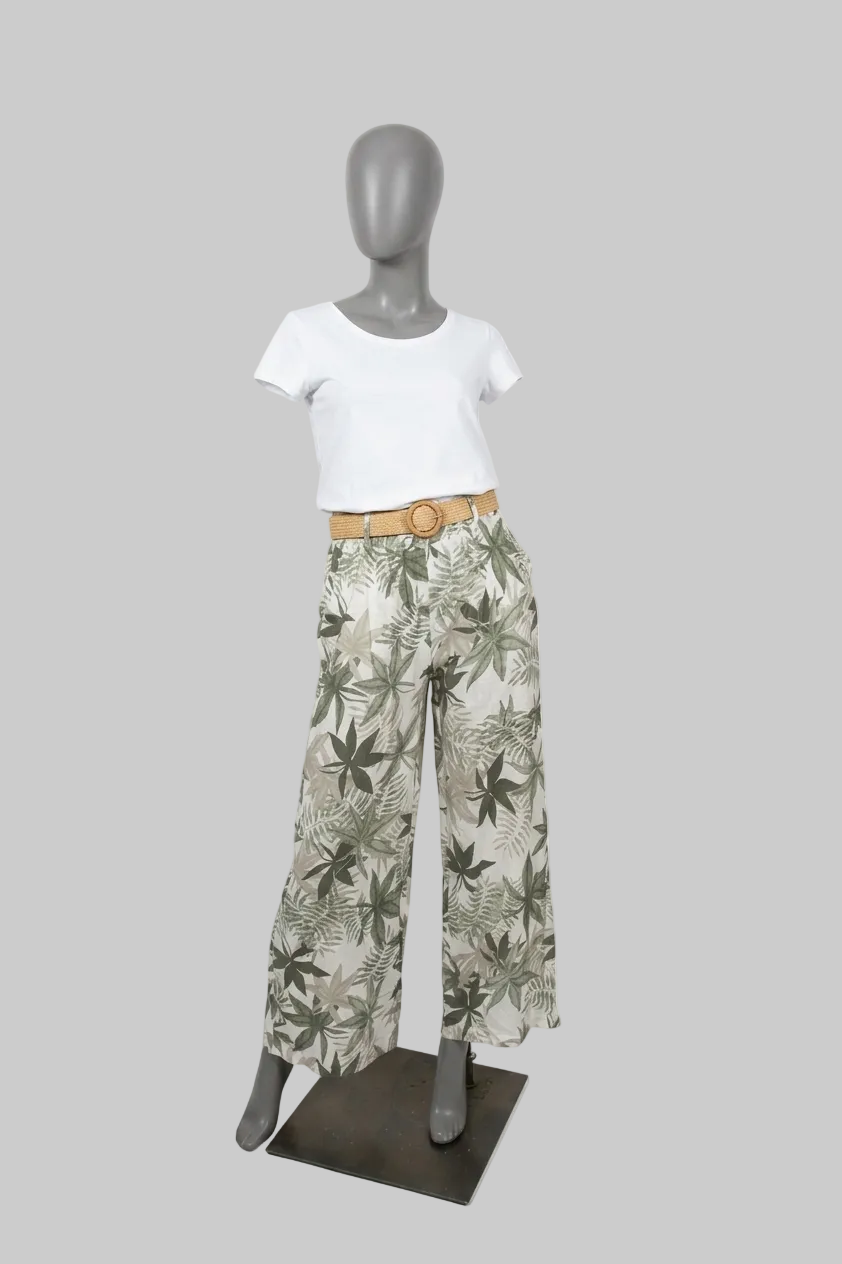 linnen broek met tropische print in diverse kleuren