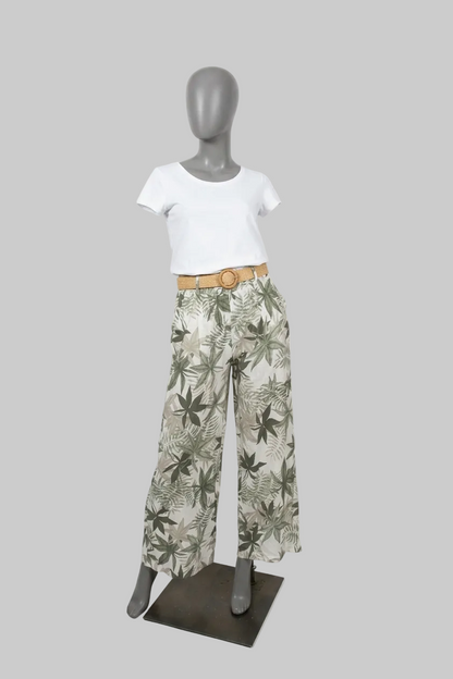 linnen broek met tropische print in diverse kleuren