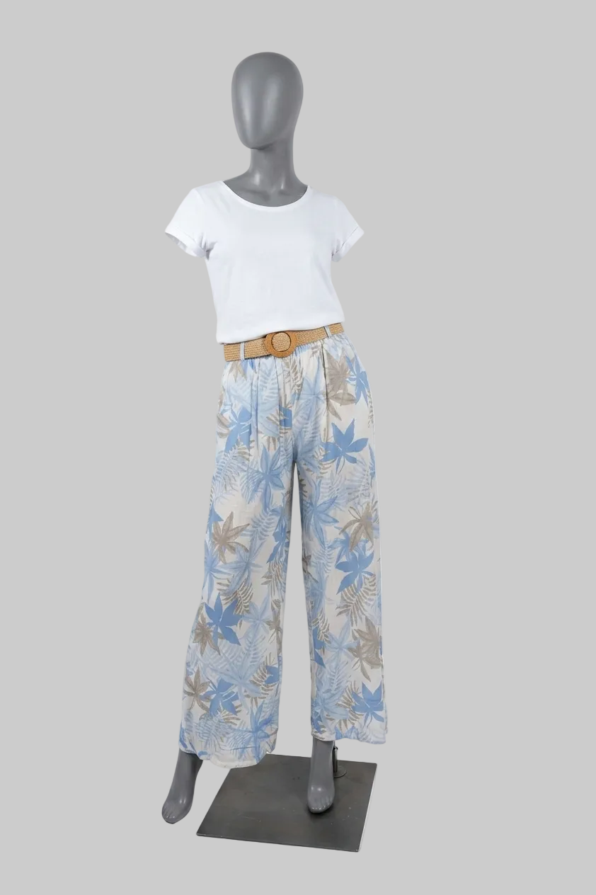 linnen broek met tropische print in diverse kleuren
