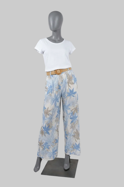 linnen broek met tropische print in diverse kleuren