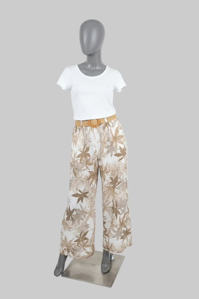 linnen broek met tropische print in diverse kleuren