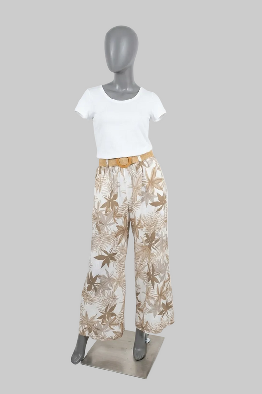 Linnen broek met tropische print in diverse kleuren