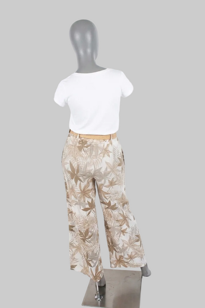 linnen broek met tropische print in diverse kleuren