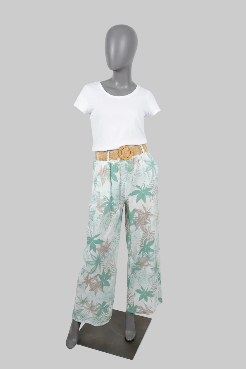 linnen broek met tropische print in diverse kleuren