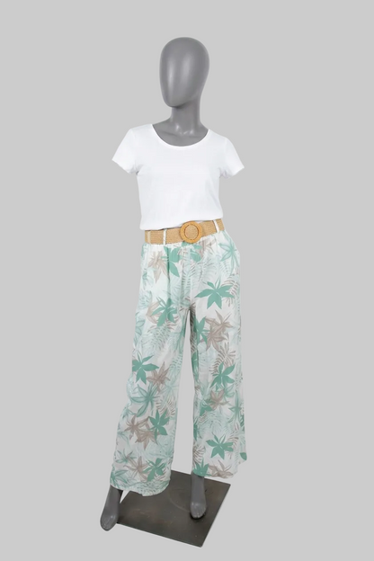 linnen broek met tropische print in diverse kleuren