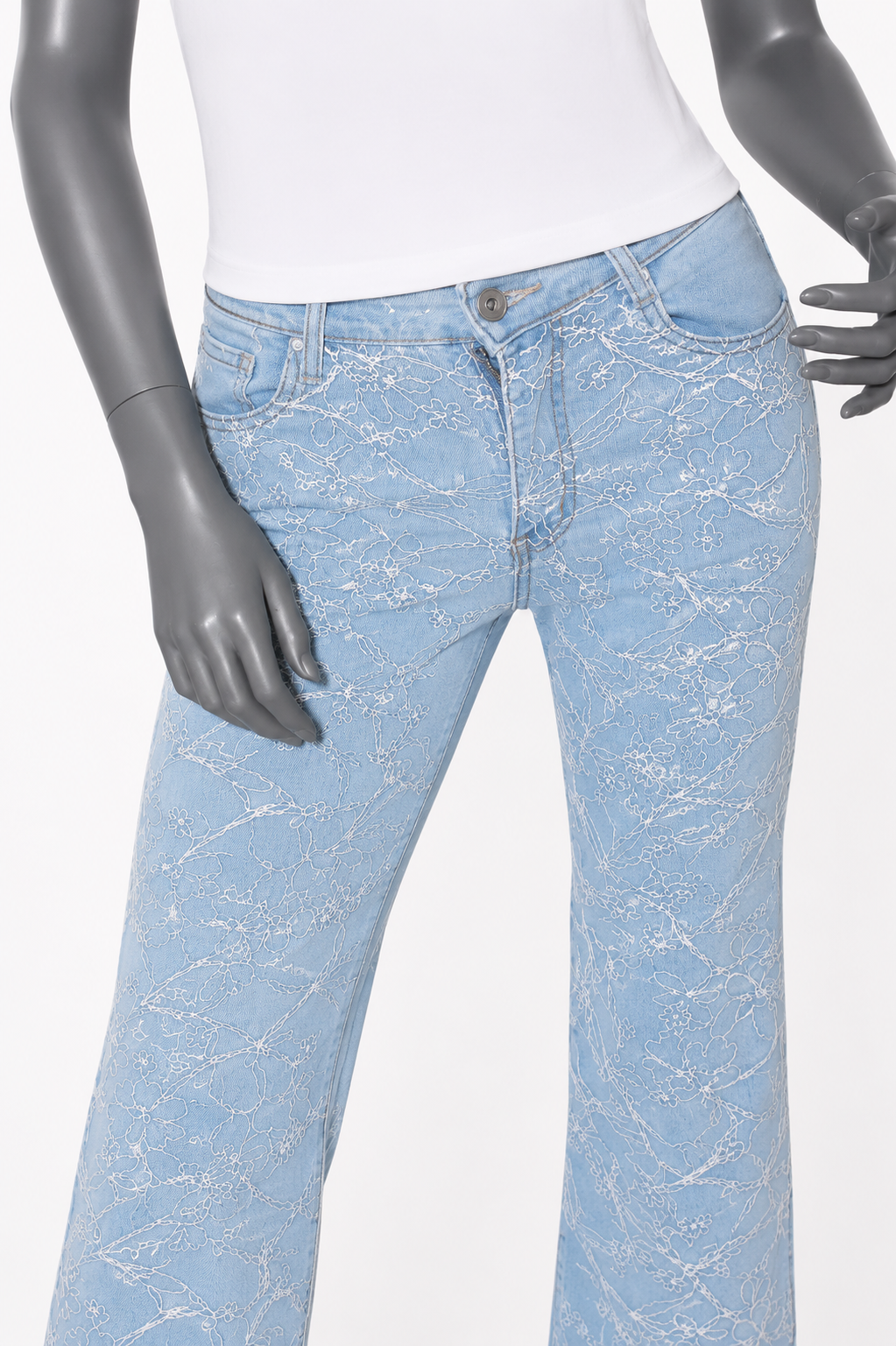 Jeans met floral borduur voorkant detail