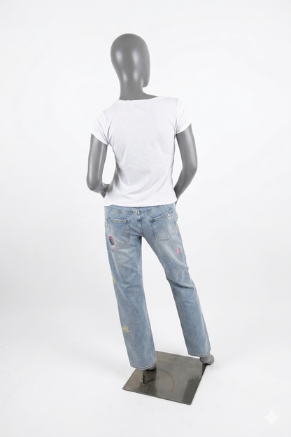 Jeans met geborduurde bloemen achterkant