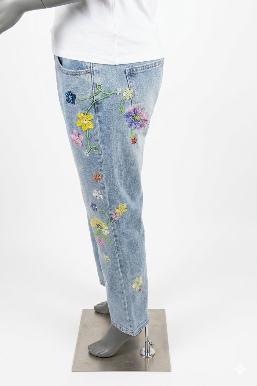 Jeans met geborduurde bloemen detail