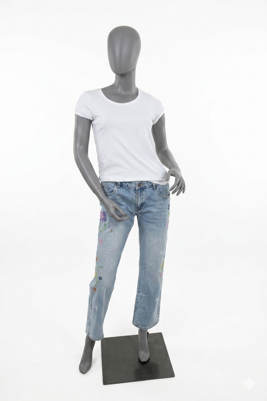 Jeans met geborduurde bloemen voorkant