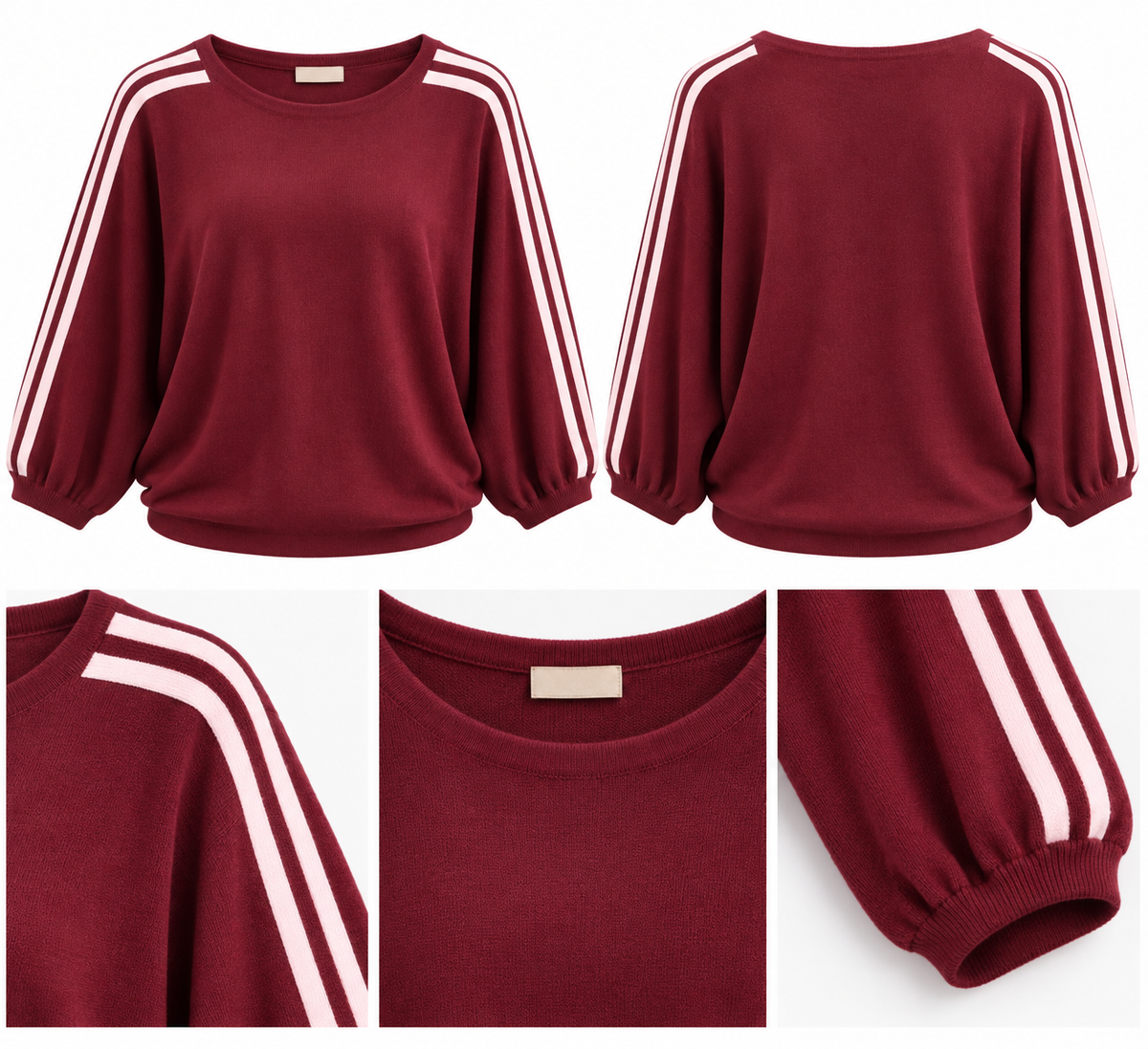 Oversized gebreide trui Bordeaux detail