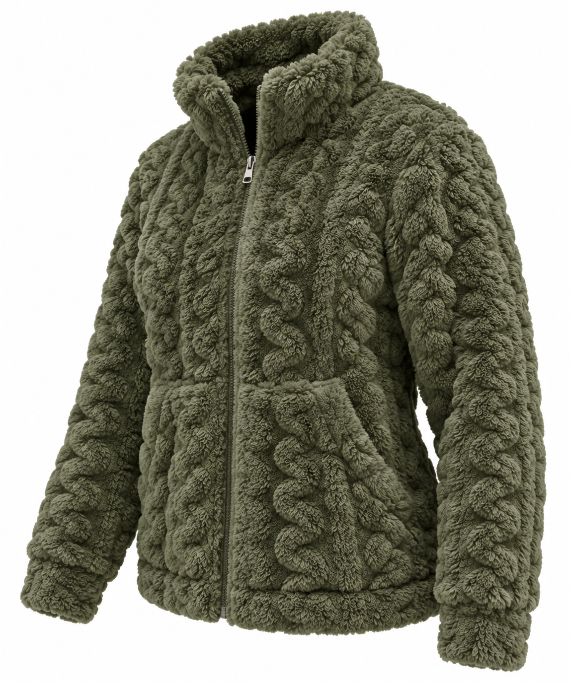 Pluche fleece vest Annika olijf
