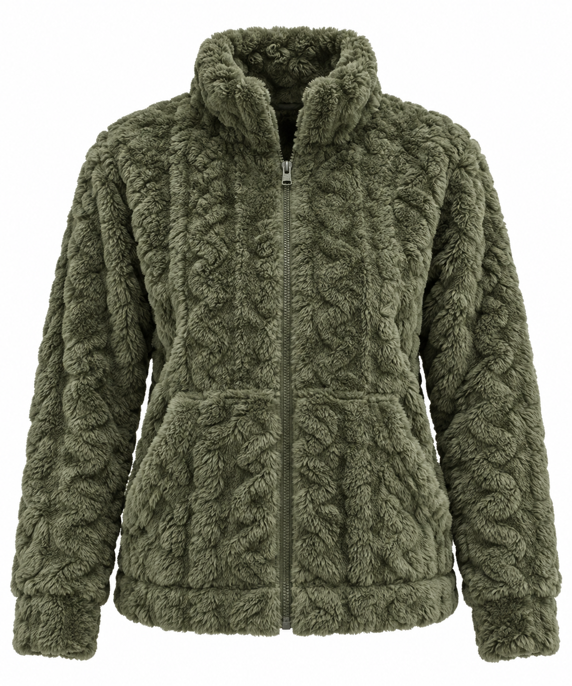 Pluche fleece vest Annika olijf detail