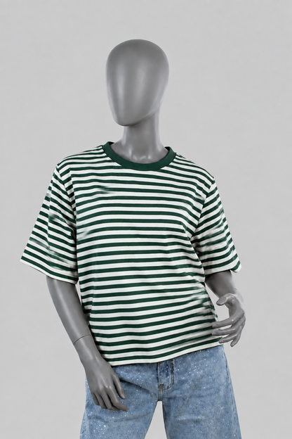 Gestreept zomershirt in groen en wit